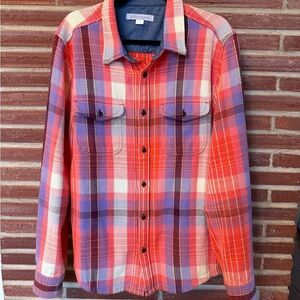 Outerknown Orange, Cream, Purple Plaid Blanket Shirt Flannel